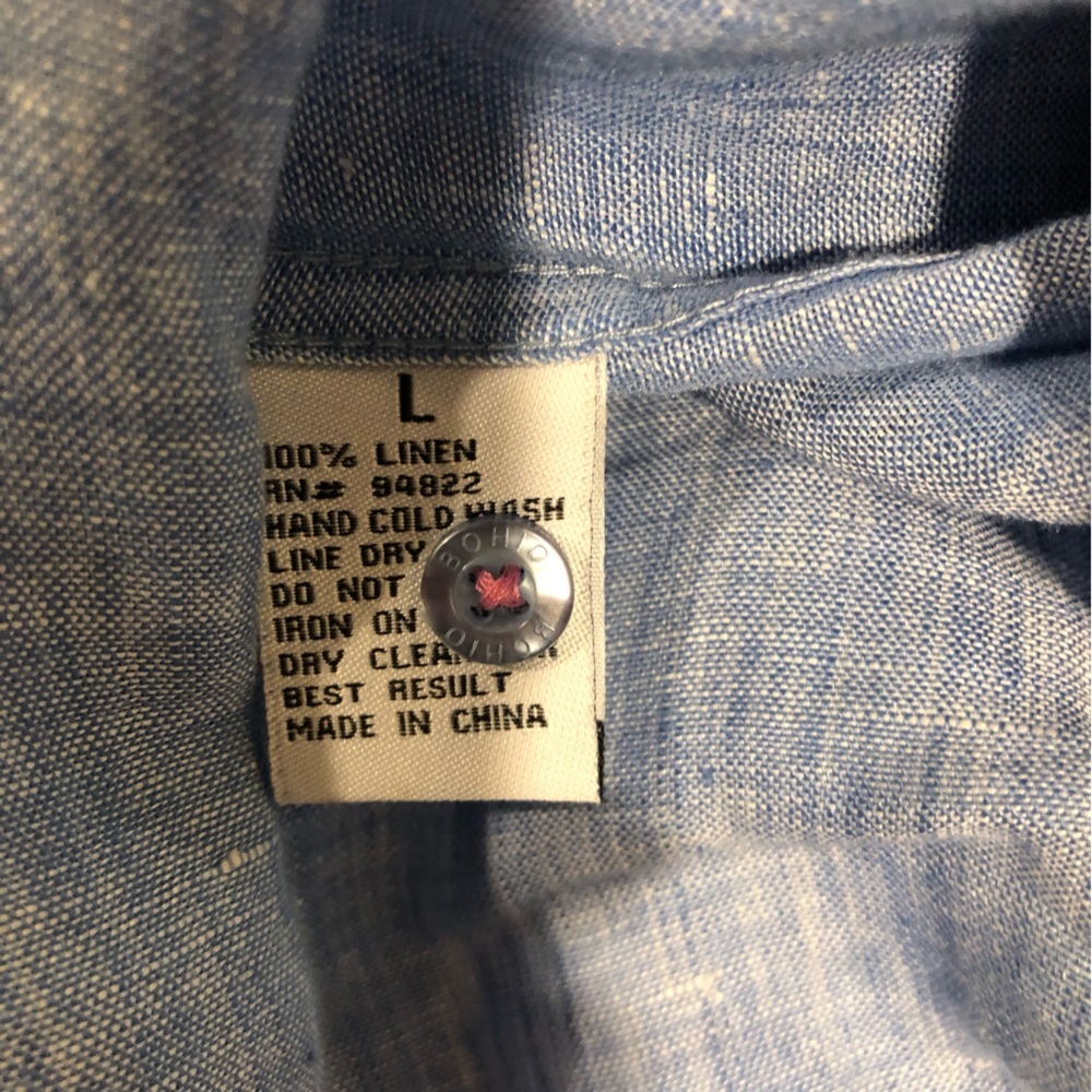 Bohio Men’s 100% Blue linen button up Size large - Picture 4 of 11